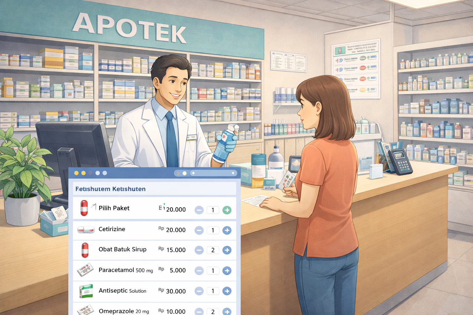 Antarmuka modul apotek untuk pelayanan obat dan transaksi resep